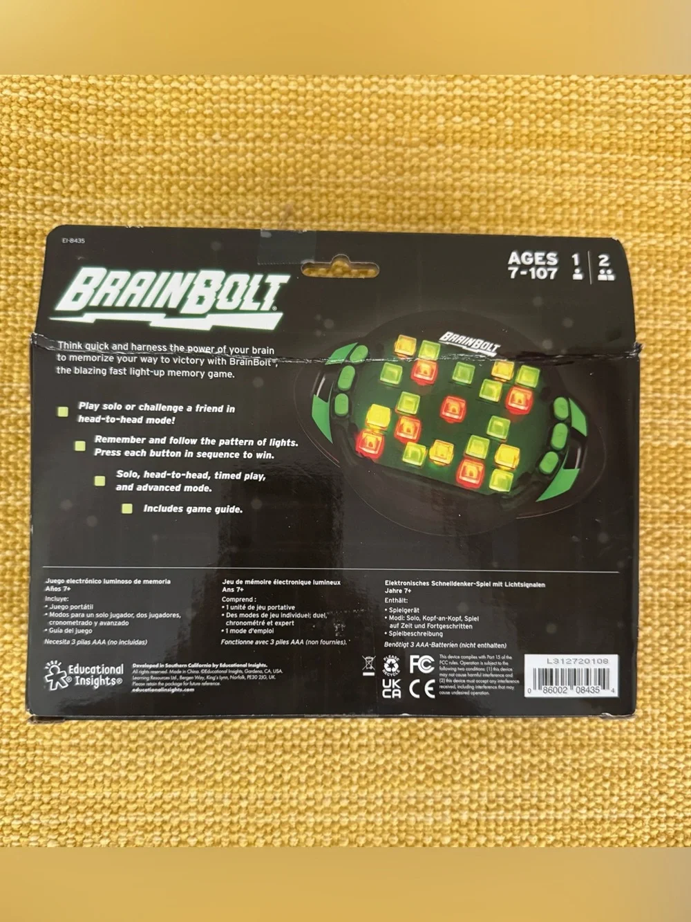 NEW, Educational Insights, BrainBolt Hand Held Memory Game Ages 7-107